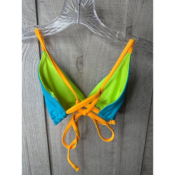 Reversible Bikini Top Womens XS Wild Fable Bright Green & Teal With Orange Ties - Picture 4 of 6